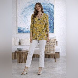Floral mustard yellow floral top L